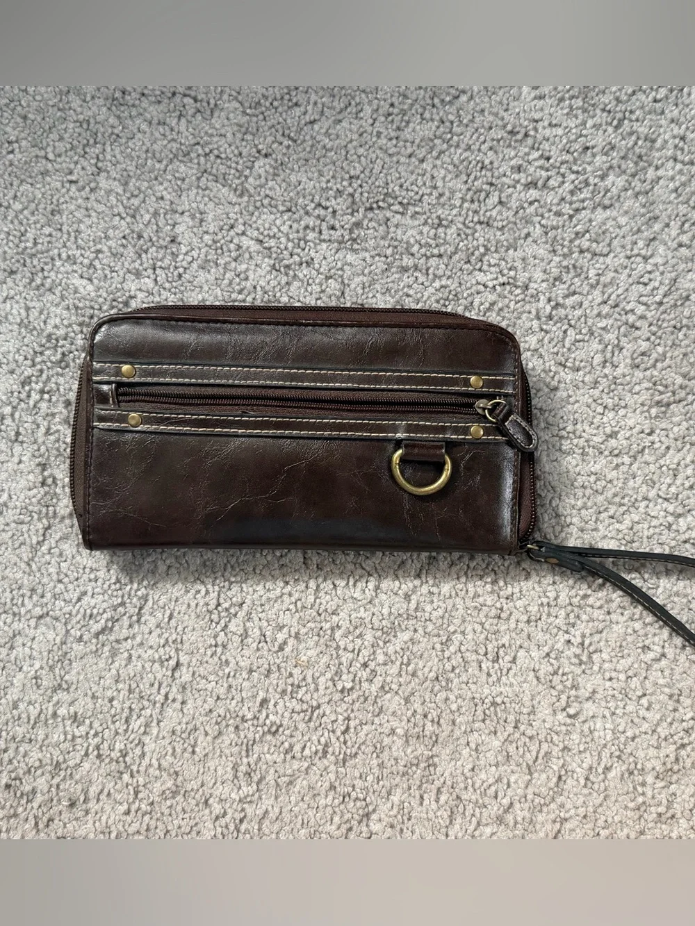 Dark Brown Leather Wristlet Wallet - Classic Travel Organizer NWOT